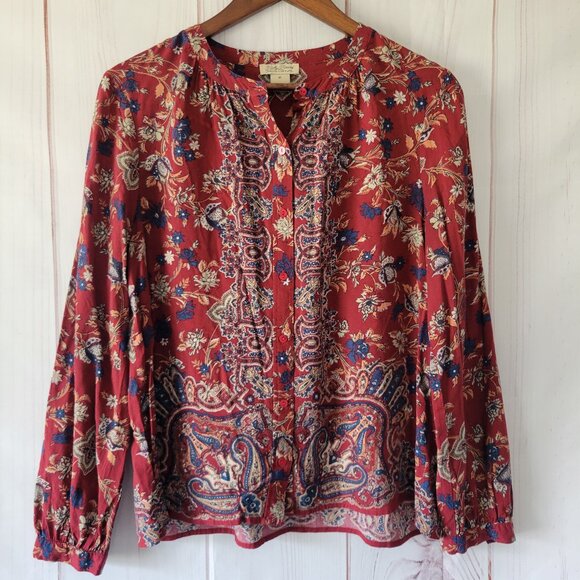Buckle Lucky Brand Long Sleeve Button Down Women’s M Top, Red Floral, Boho - Picture 1 of 11